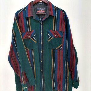 Vintage Back Packer Sportwear Striped Button-Up Flannel Outdoors Shirt Mens XL